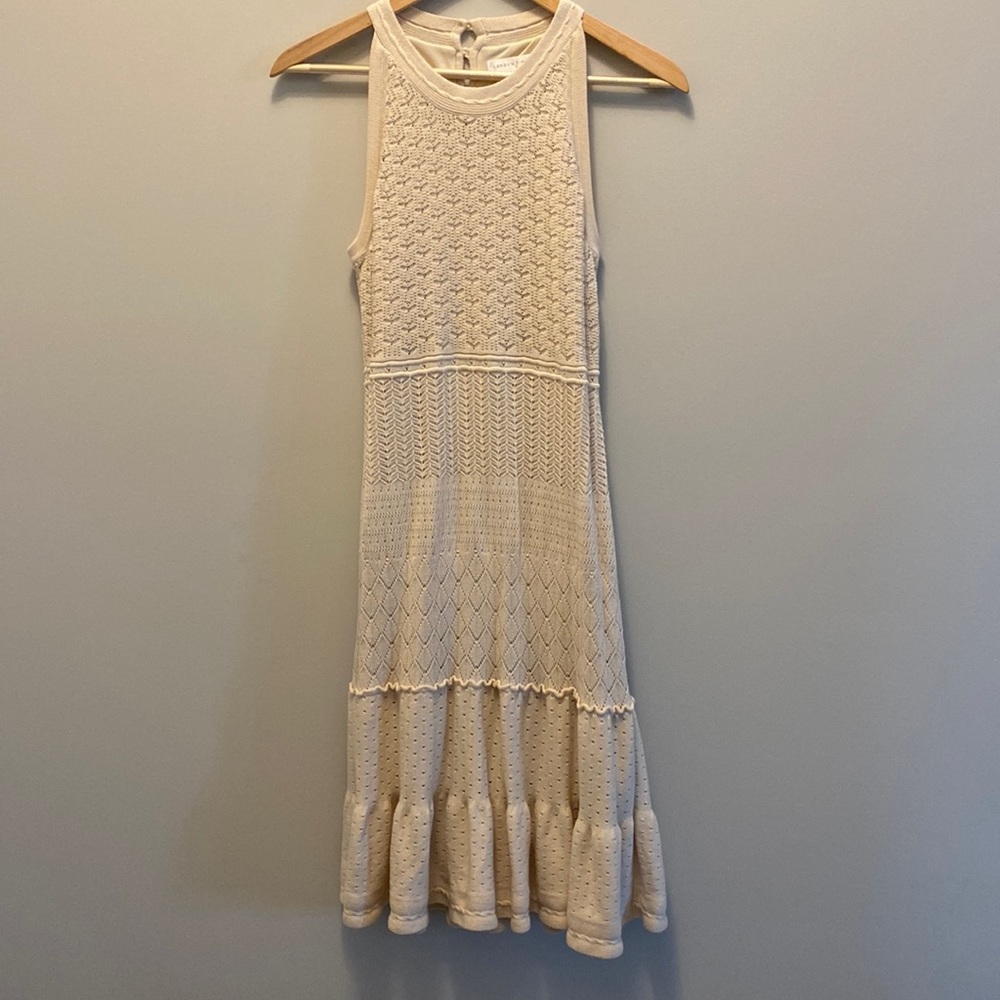 London Times Cream Lace Knit Midi Flare Dress